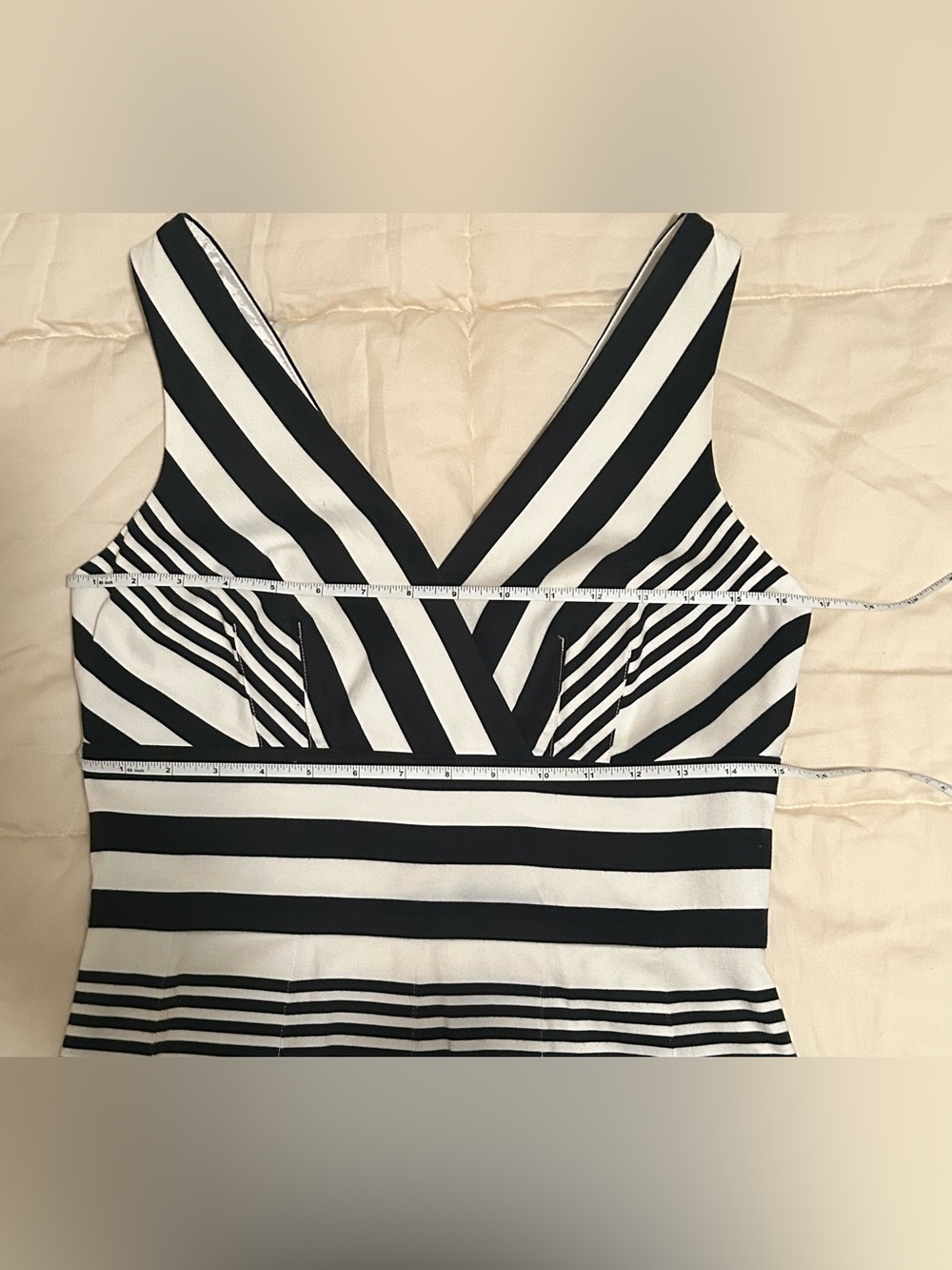 White House Black Market Black & White Striped V-Neck Dress - Picture 13 of 13